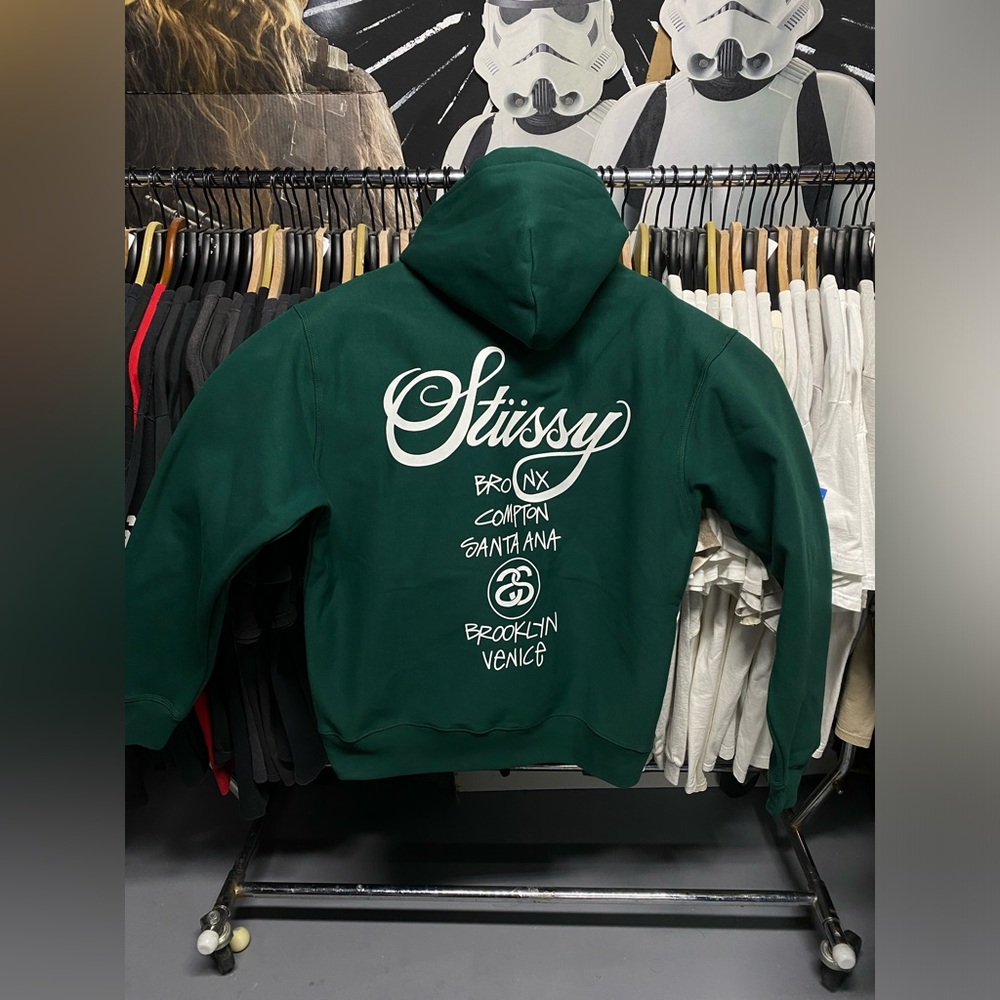 Mens Forest Green Stussy World Tour Hoodie  Size L